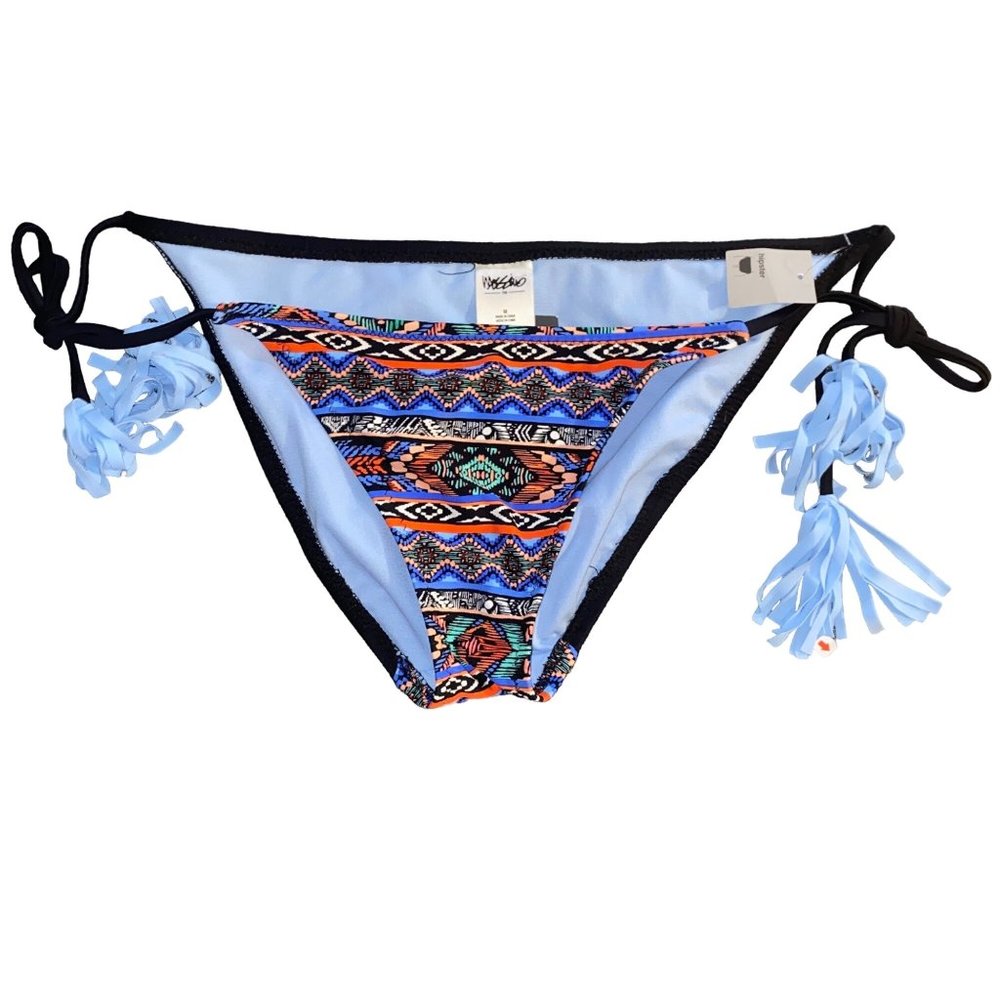 Mossimo Hipster String Tie Tassle Bikini Bottoms Black Medium Womens Pool Beach
